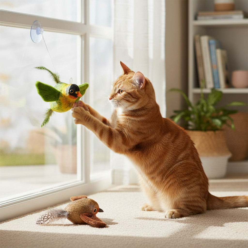 Pack Of 2 Realistic Feathered Bird Cat Plush Toys With Chirping Sound