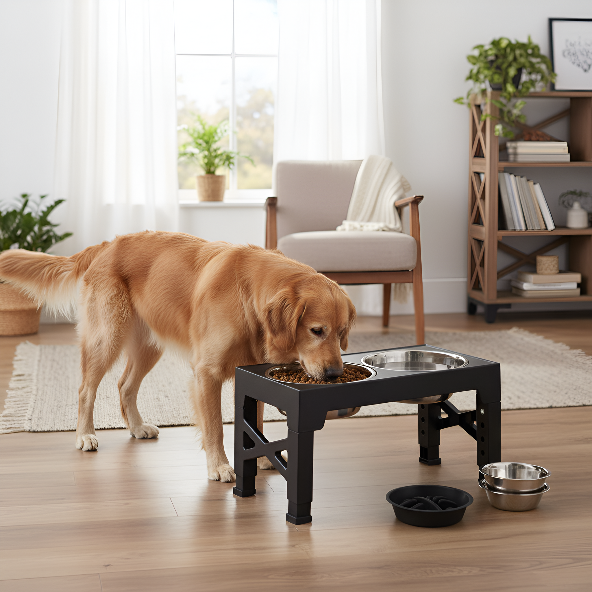 Elevated Dog Bowls With Adjustable Height Stand