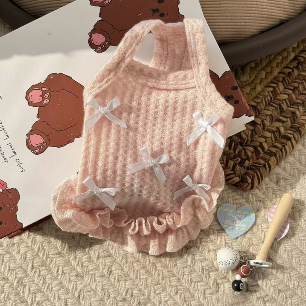 Sleeveless Pet Princess Dress With Bow Detail And Ruffle For Cats And Dogs