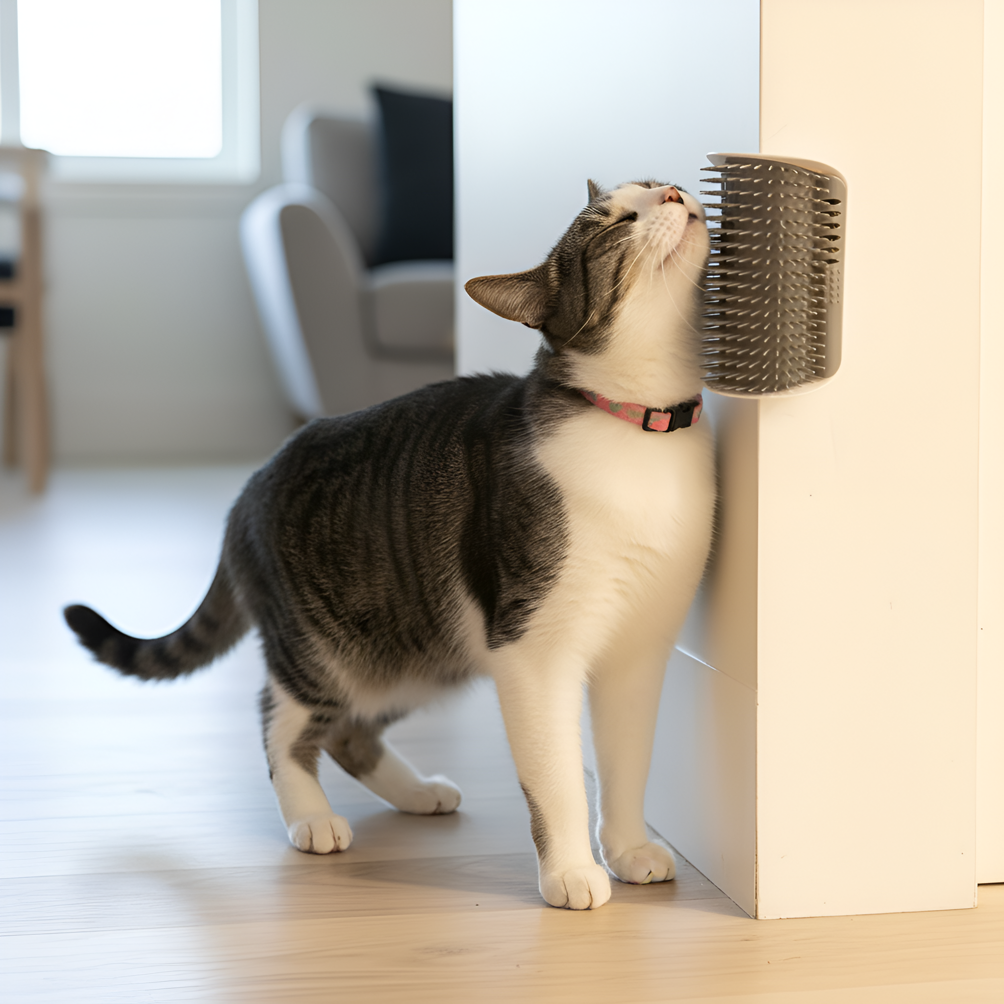 Wall Mounted Cat Grooming Brush With Silicone Claw Grinding Scratching Pad