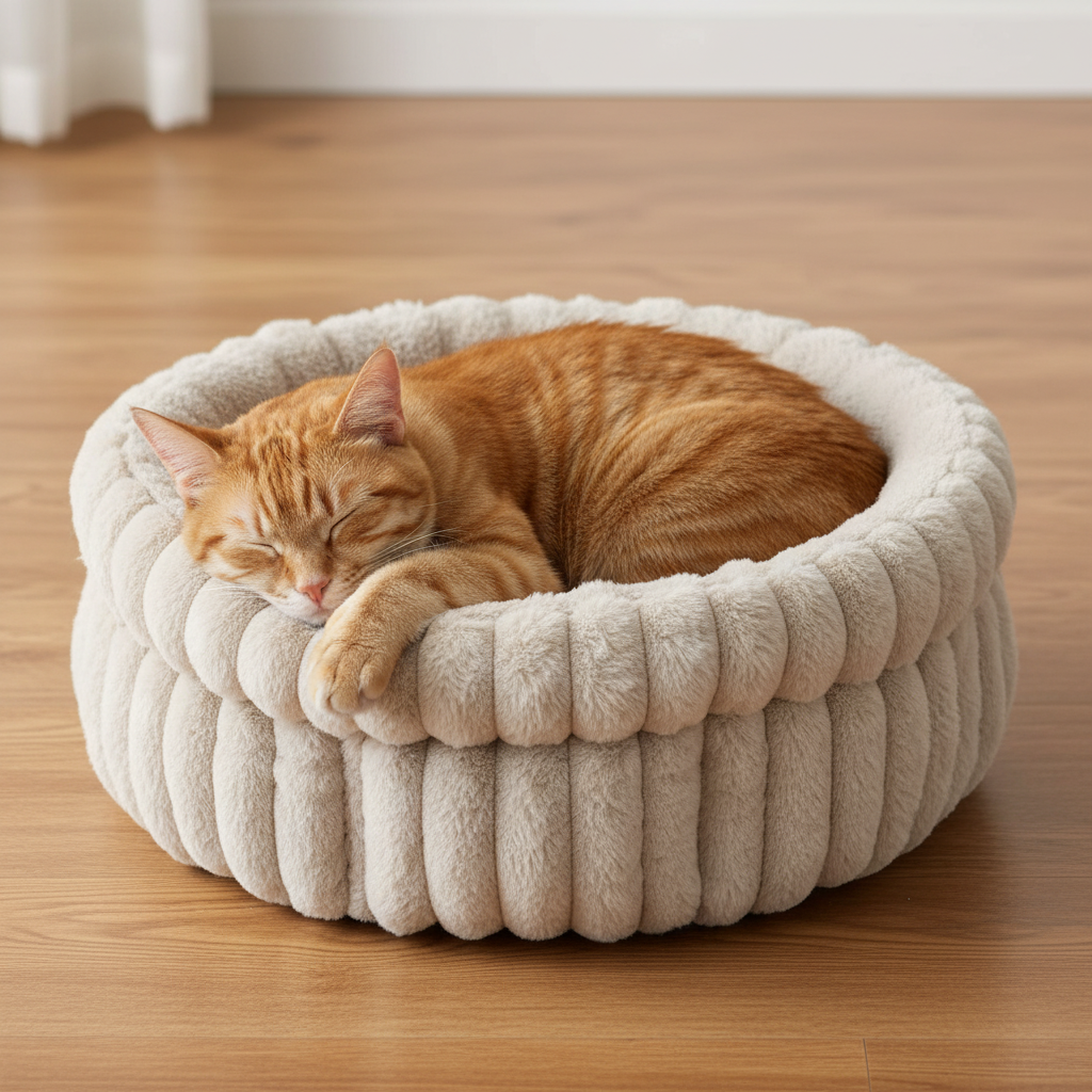 Circular Washable Cushioned Plush Pet Bed
