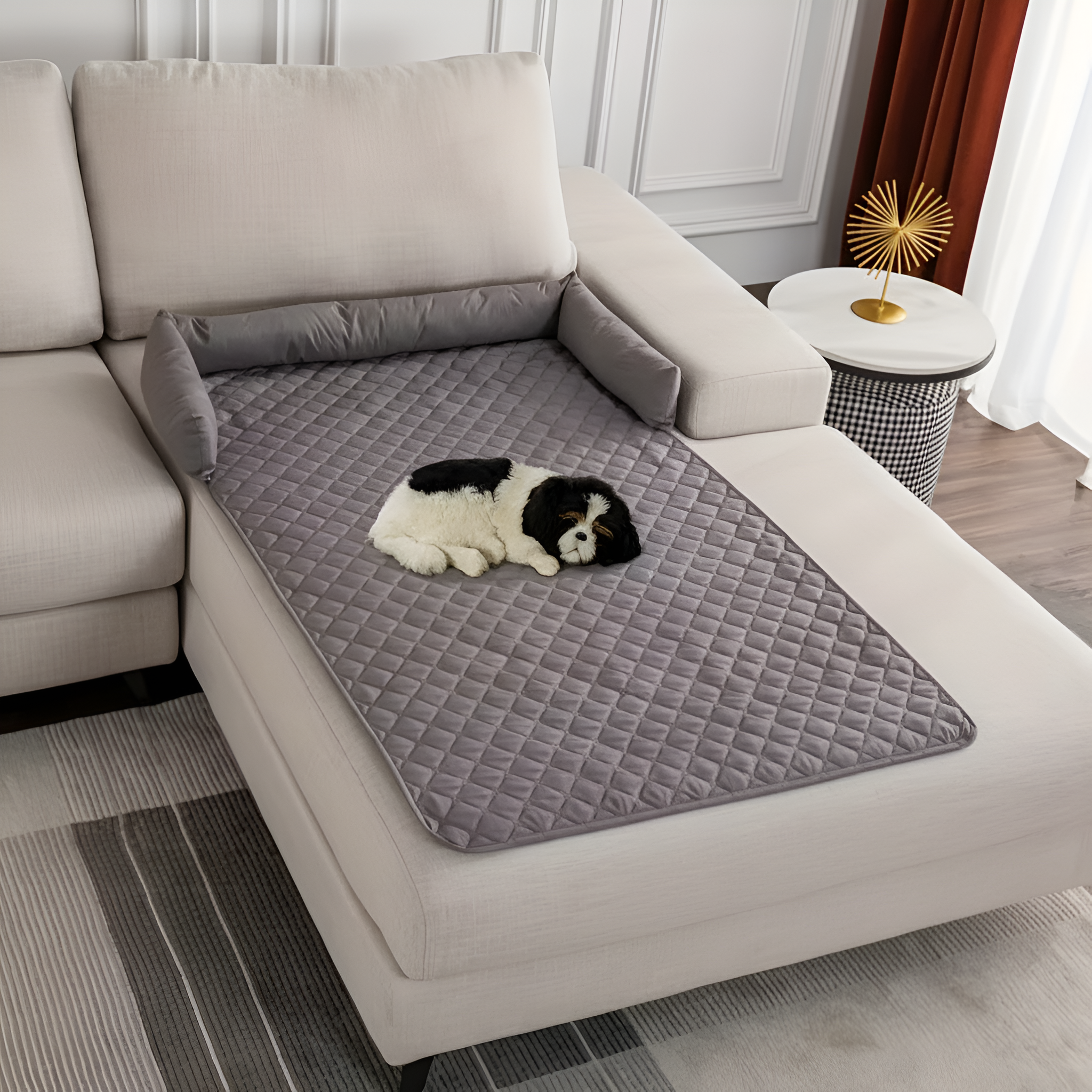 Washable Dog Sofa Bed With Bolster Cushions