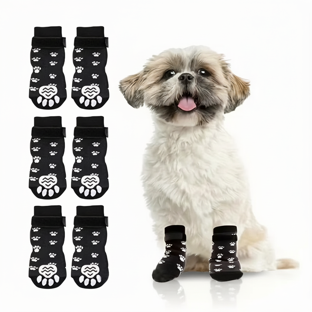 2 Pairs Of Non Slip Dog Socks With Waterproof Design