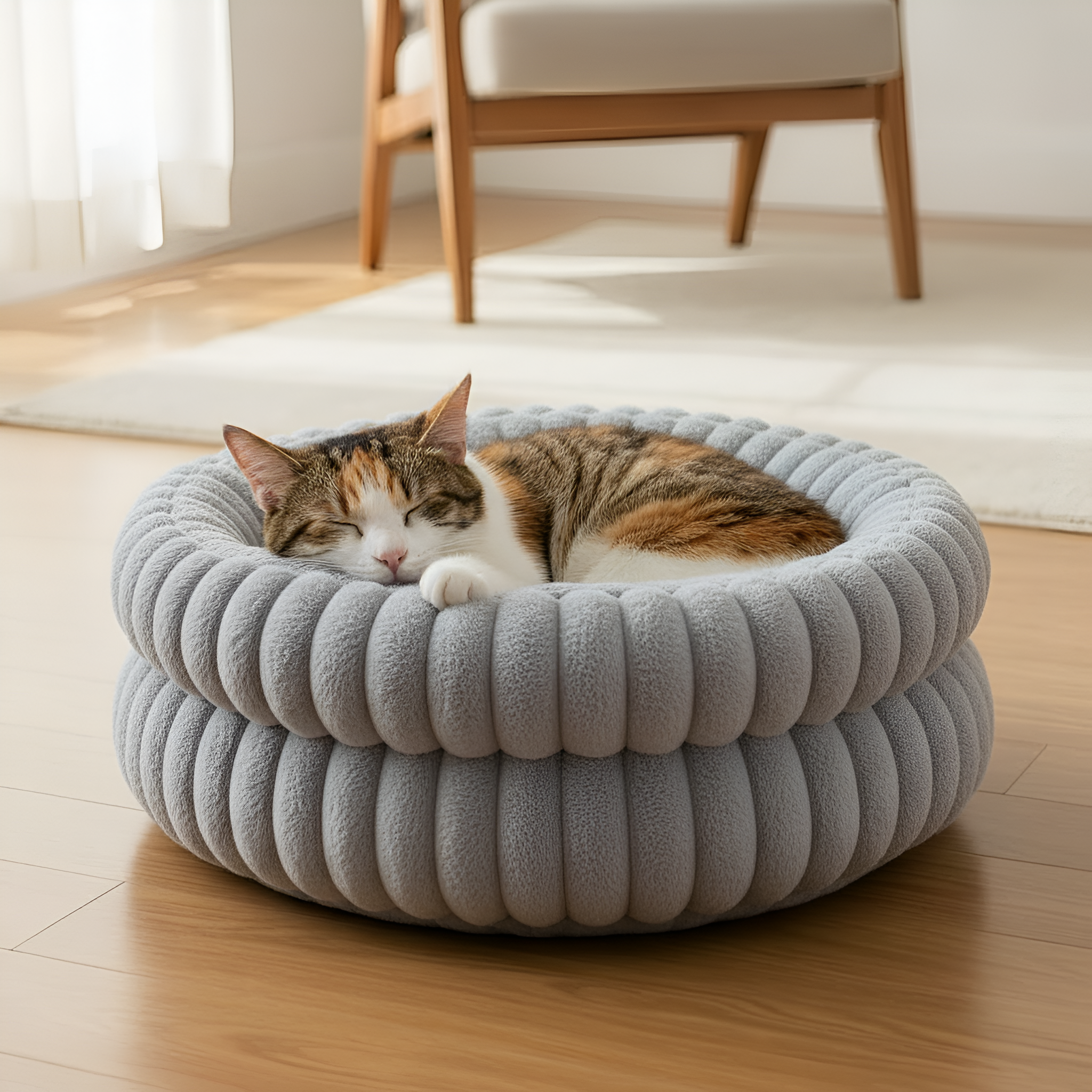 Circular Washable Cushioned Plush Pet Bed