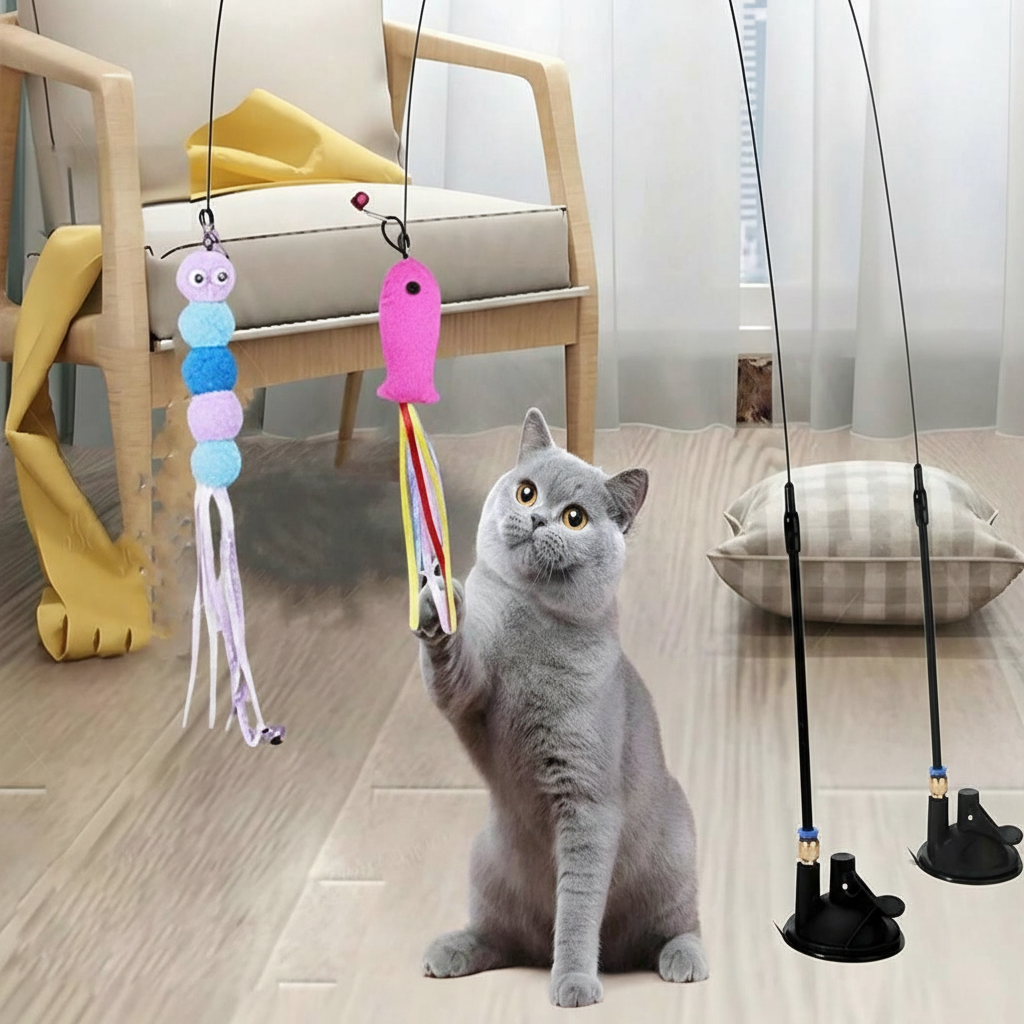 Interactive Pet Teaser Wand With Replacement Feather And Bell
