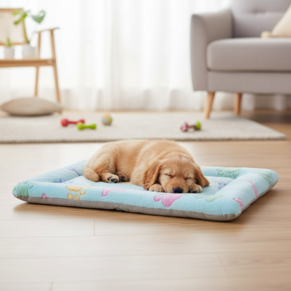 Rectangular Pet Floor Mat With Cushioned Support And Paw Print Pattern