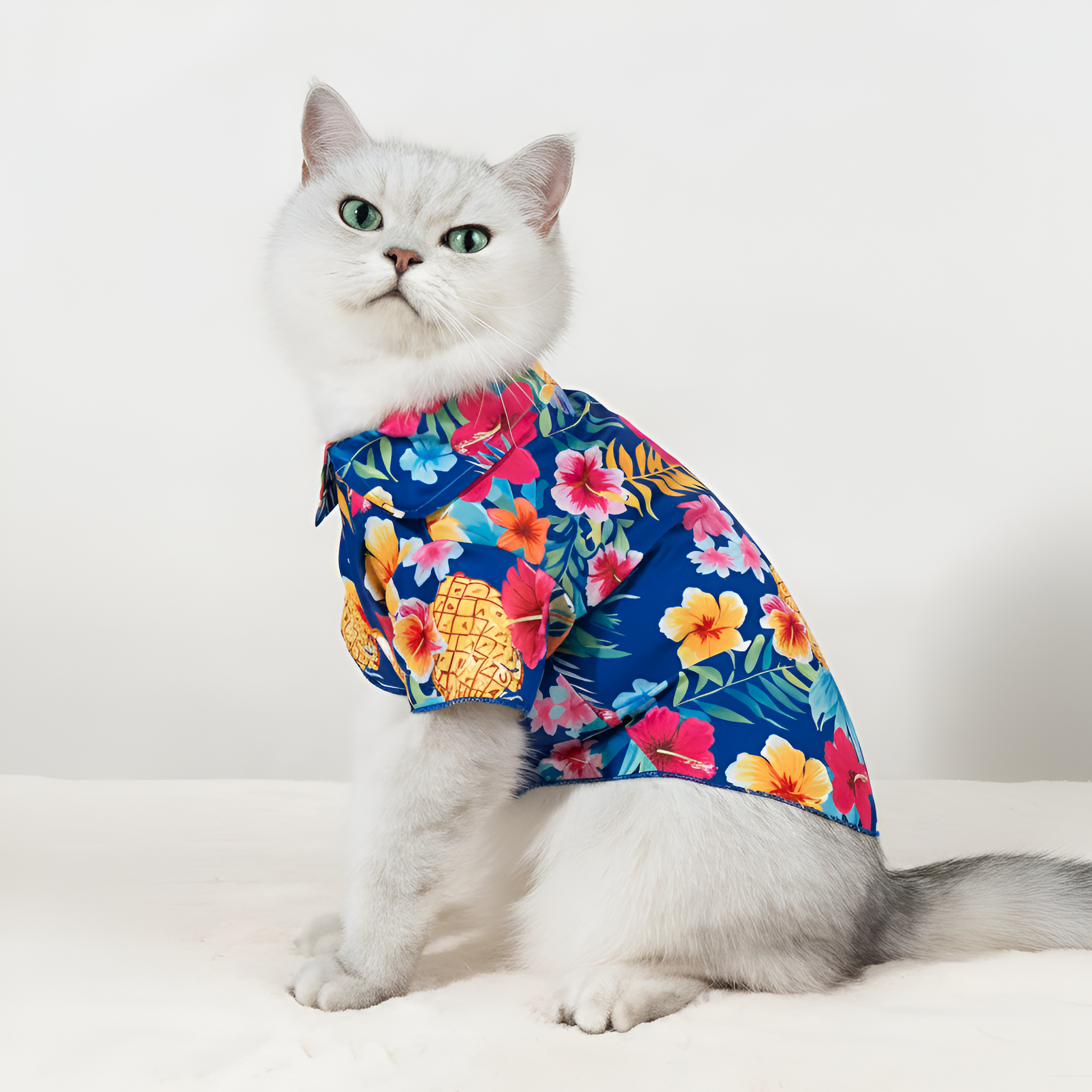 Tropical Print Pet Shirt With Pineapple And Hibiscus Design