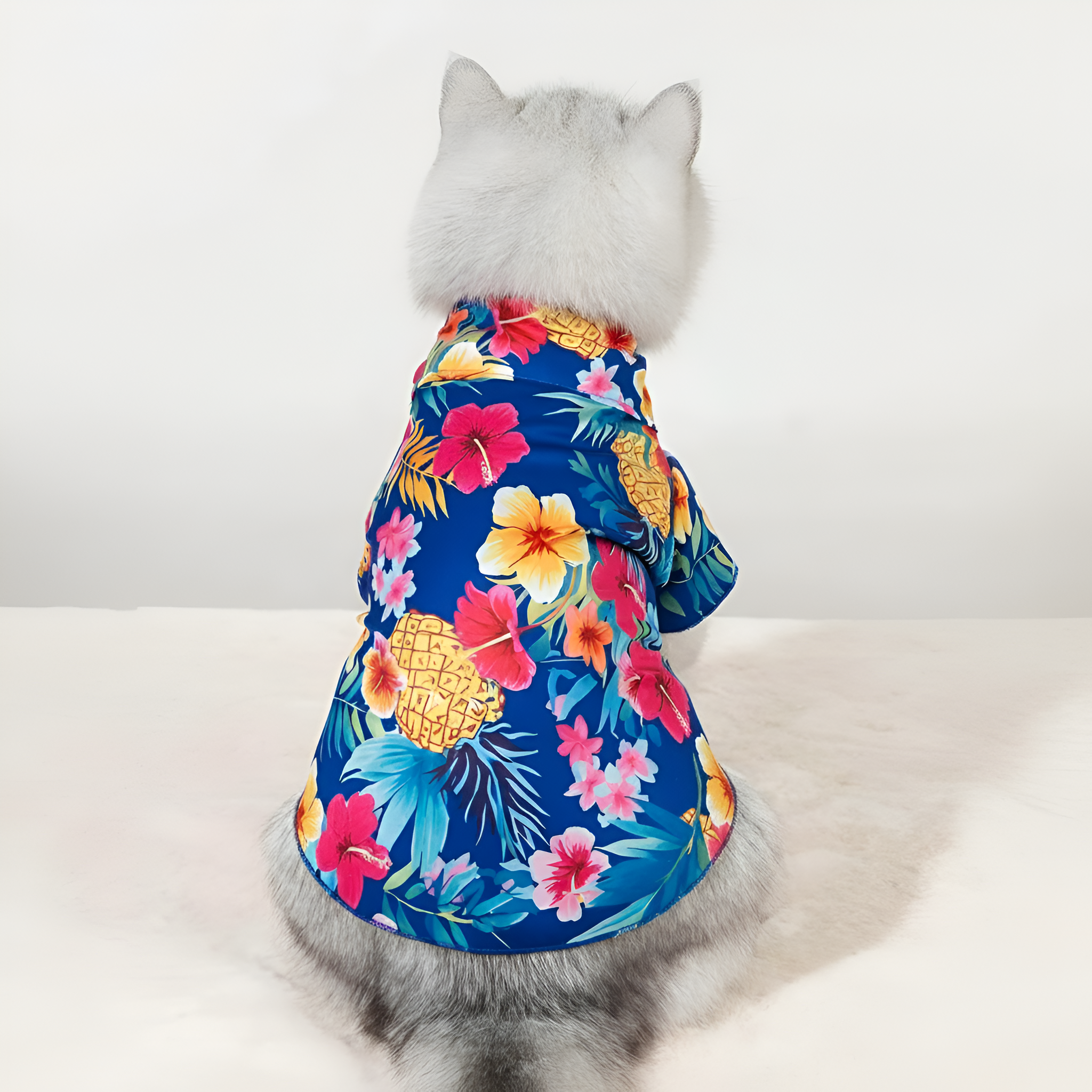 Tropical Print Pet Shirt With Pineapple And Hibiscus Design