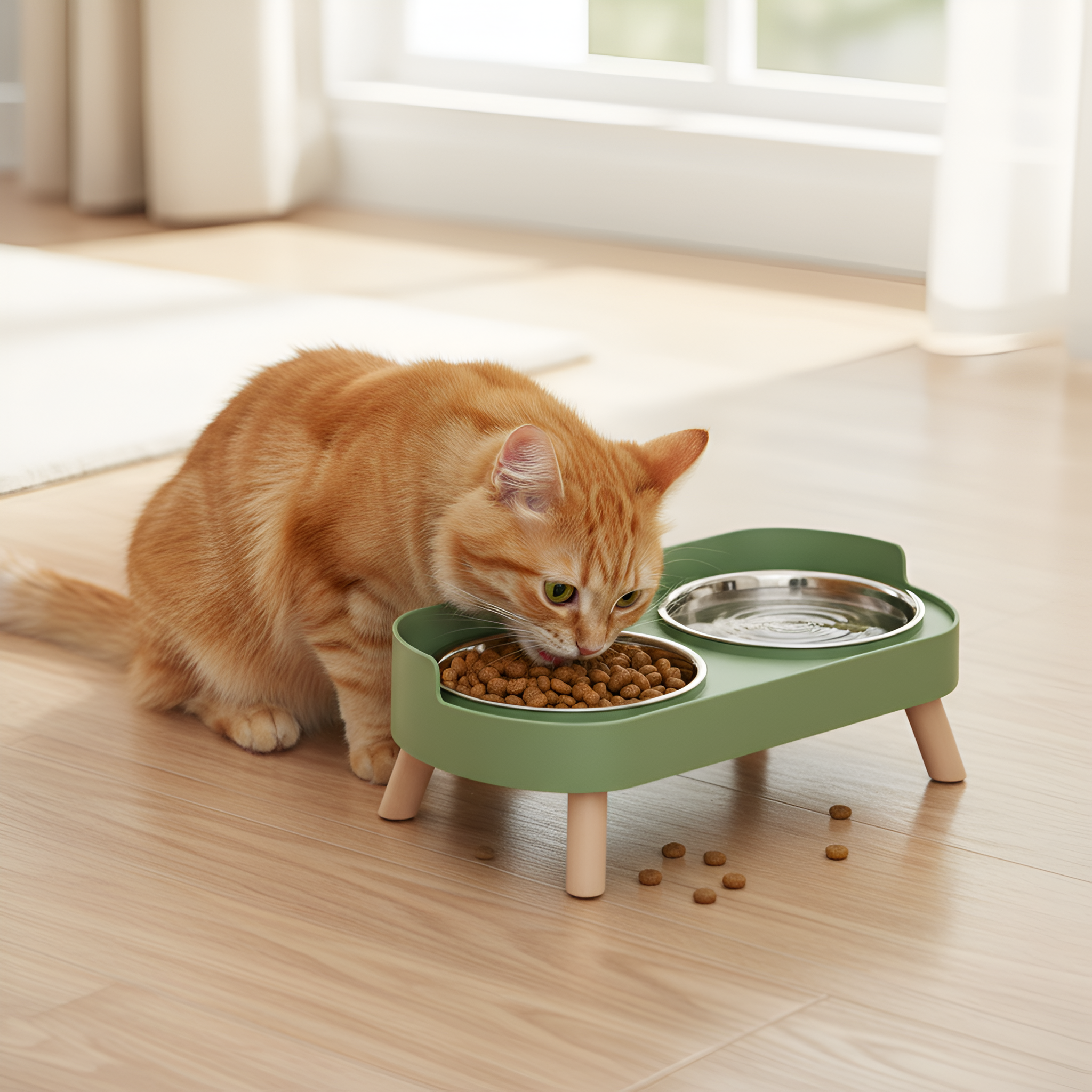 Elevated Double Pet Bowl Set With Stand Stainless Steel Food And Water Bowls