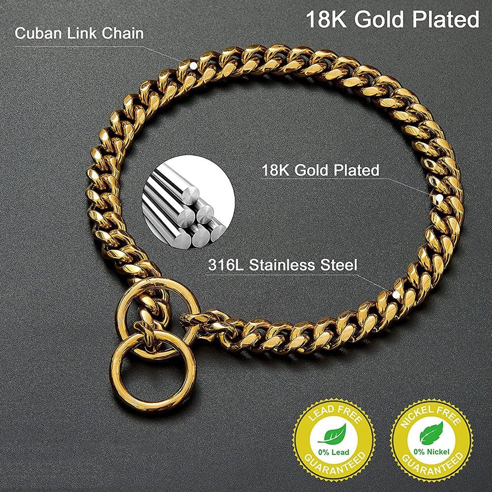 Dog Chain Collar, Black, Gold, Stainless Steel for Dogs Heavy Duty - Gear Elevation