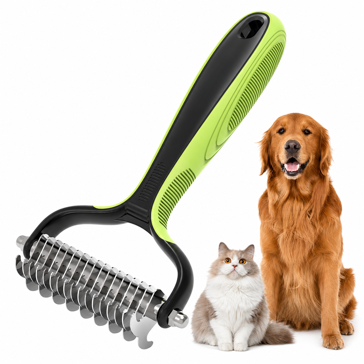 2 In 1 Professional Undercoat Rake And Deshedding Furminator Tool For Long Haired Pets