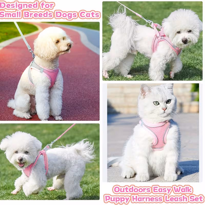   1  breathable mesh escape proof adjustable   reflective vest harness for small dogs cats comfortable safe walking harness with grid pattern multi color options small breathable dog harness 5