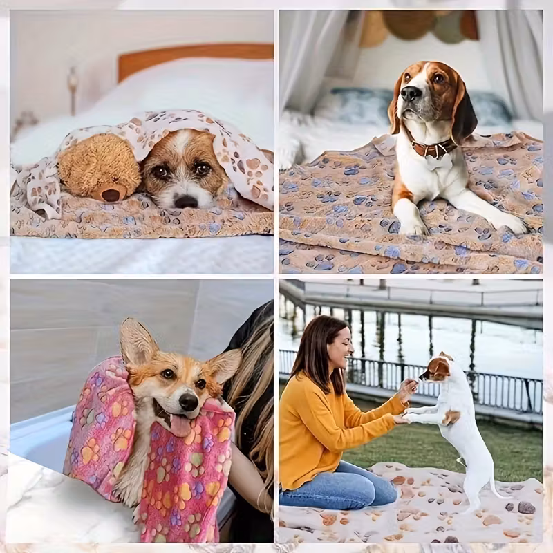 3pcs paw print dog blankets soft warm and comfortable for small to large breeds machine washable ideal for winter winter bedding paw print design machine washable blankets 4