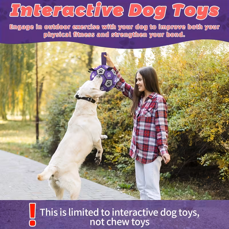 durable rubber dog soccer ball with straps interactive chew resistant pet toy for all breed sizes purple black with paw print design indoor outdoor play training dog ball toy large 6