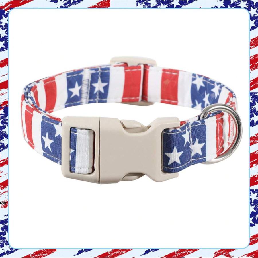 American Flag Themed Pet Collar With Adjustable Star Stripe Design For Dogs