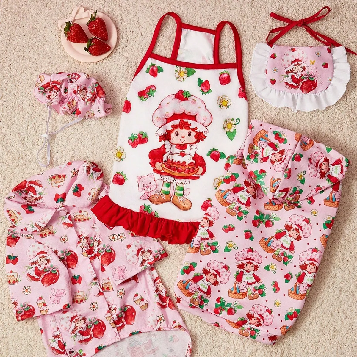 Strawberry Shortcake Cartoon Design Pet Dress With Lace Details 
