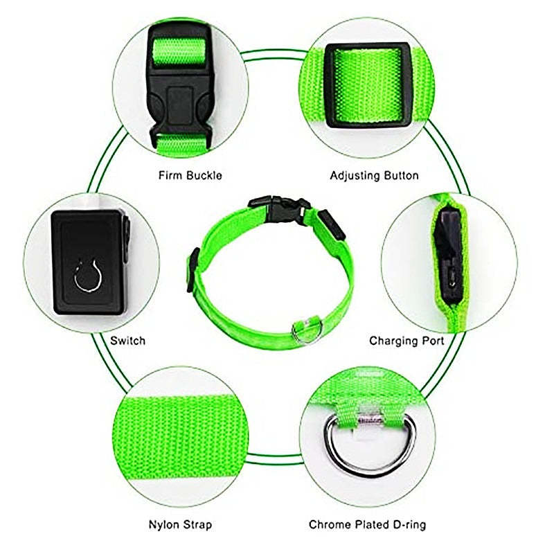 Rechargeable Adjustable LED Flashing Glowing Dog Collar-Ziggy Dog Training Collar