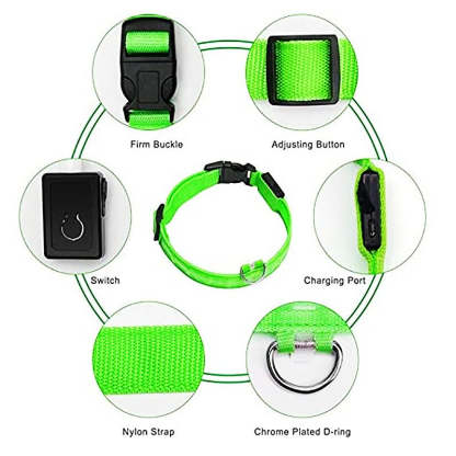 Rechargeable Adjustable LED Flashing Glowing Dog Collar-Ziggy Dog Training Collar