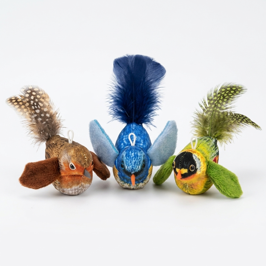 Pack of 2 Realistic Chirping Plush Bird Cat Toy