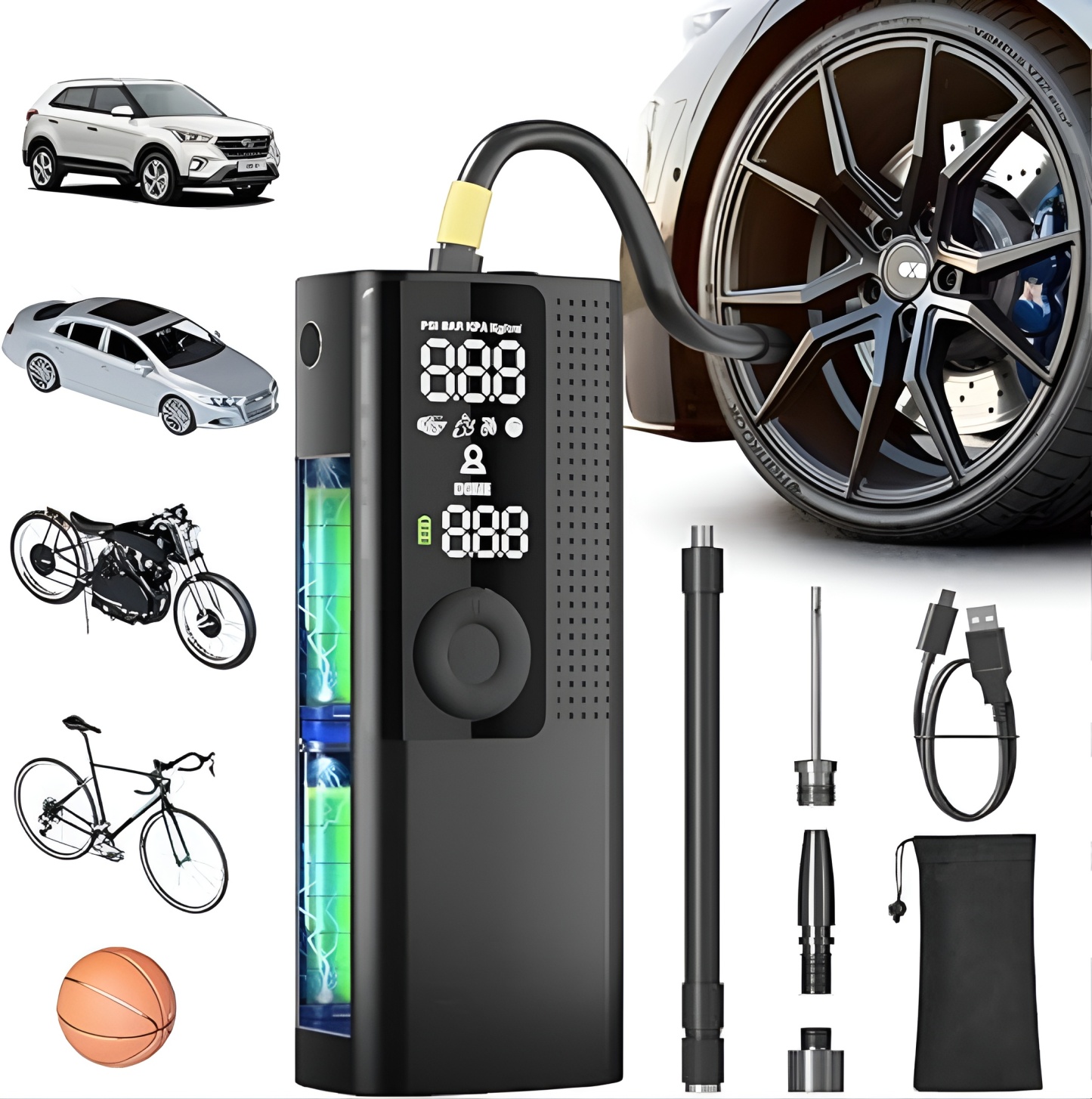Compact Portable Tire Air Pump with LED Light