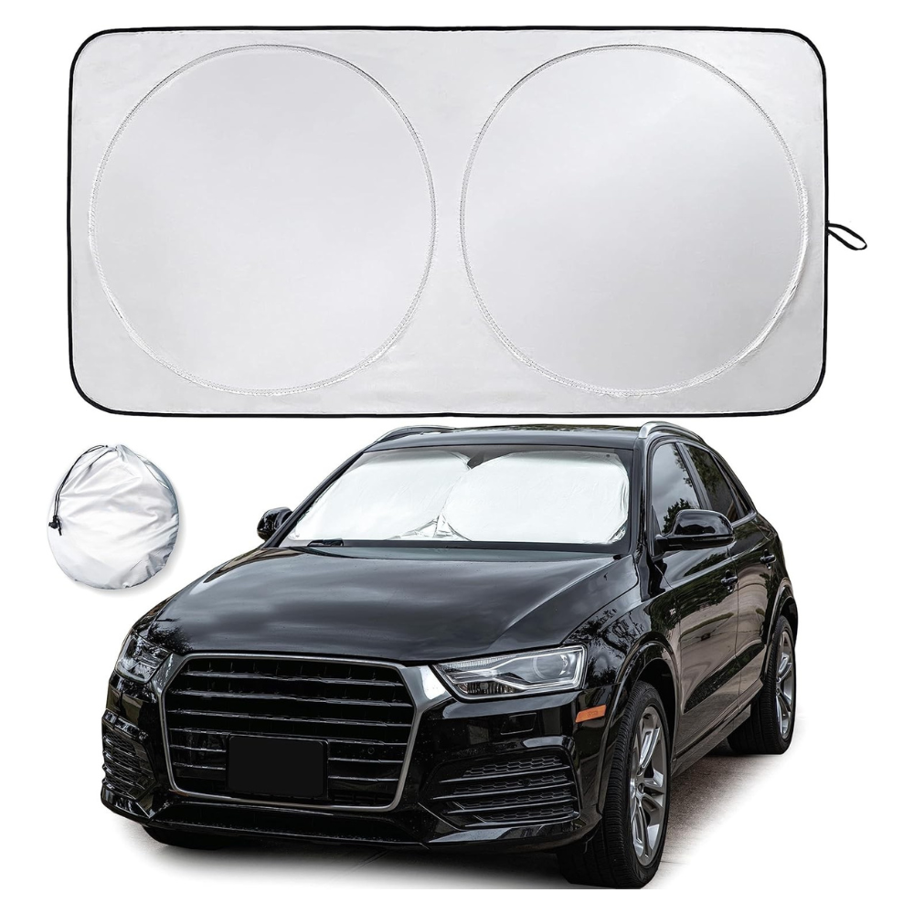Foldable Reflective Sun Shade Windshield With Storage Pouch-Wireless Car Play Tech