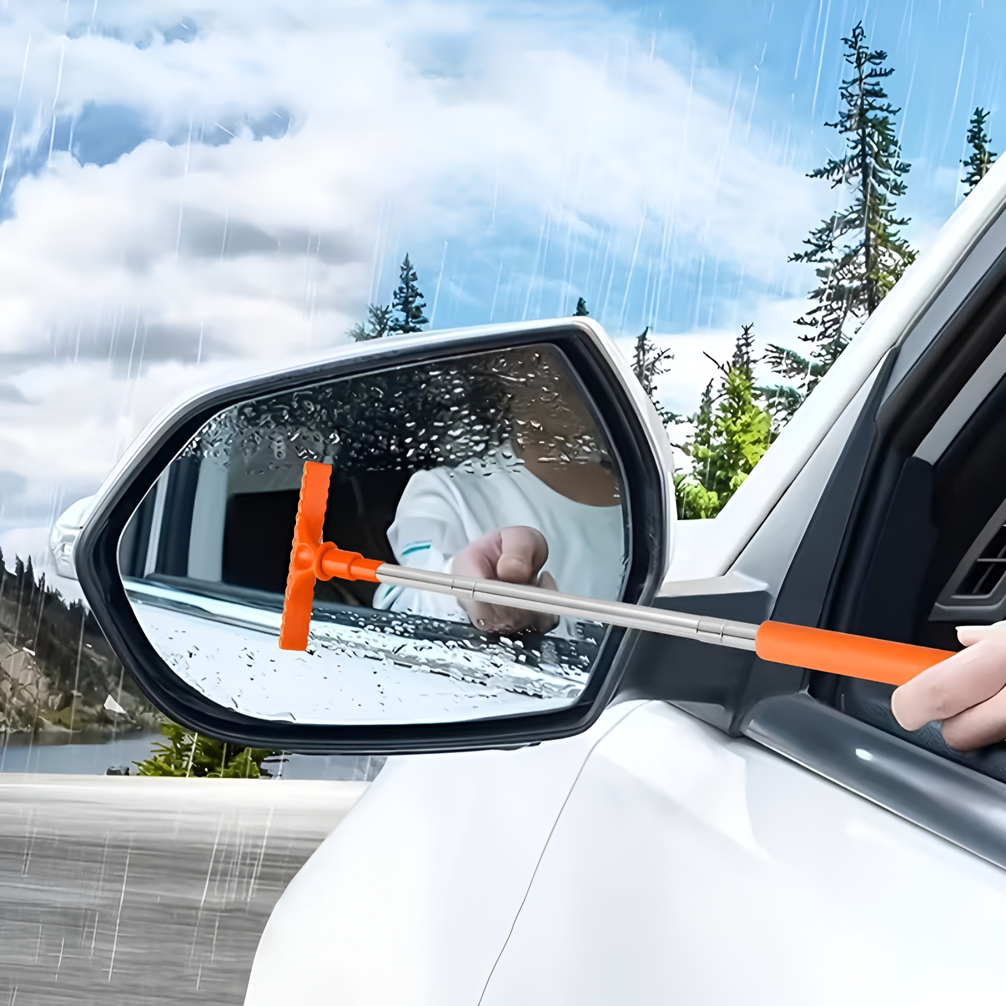 Portable Car Mirror Water Scraper With Extendable Handle