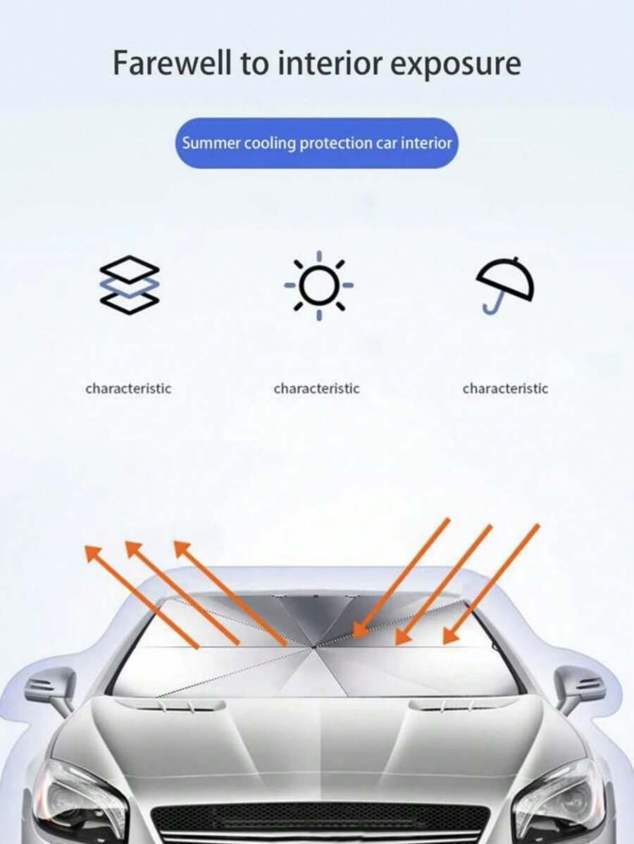 1pc Car Sun Shade, Keeps You Cool And Protected From Sunlight, Essential For Summer - Black - View 3