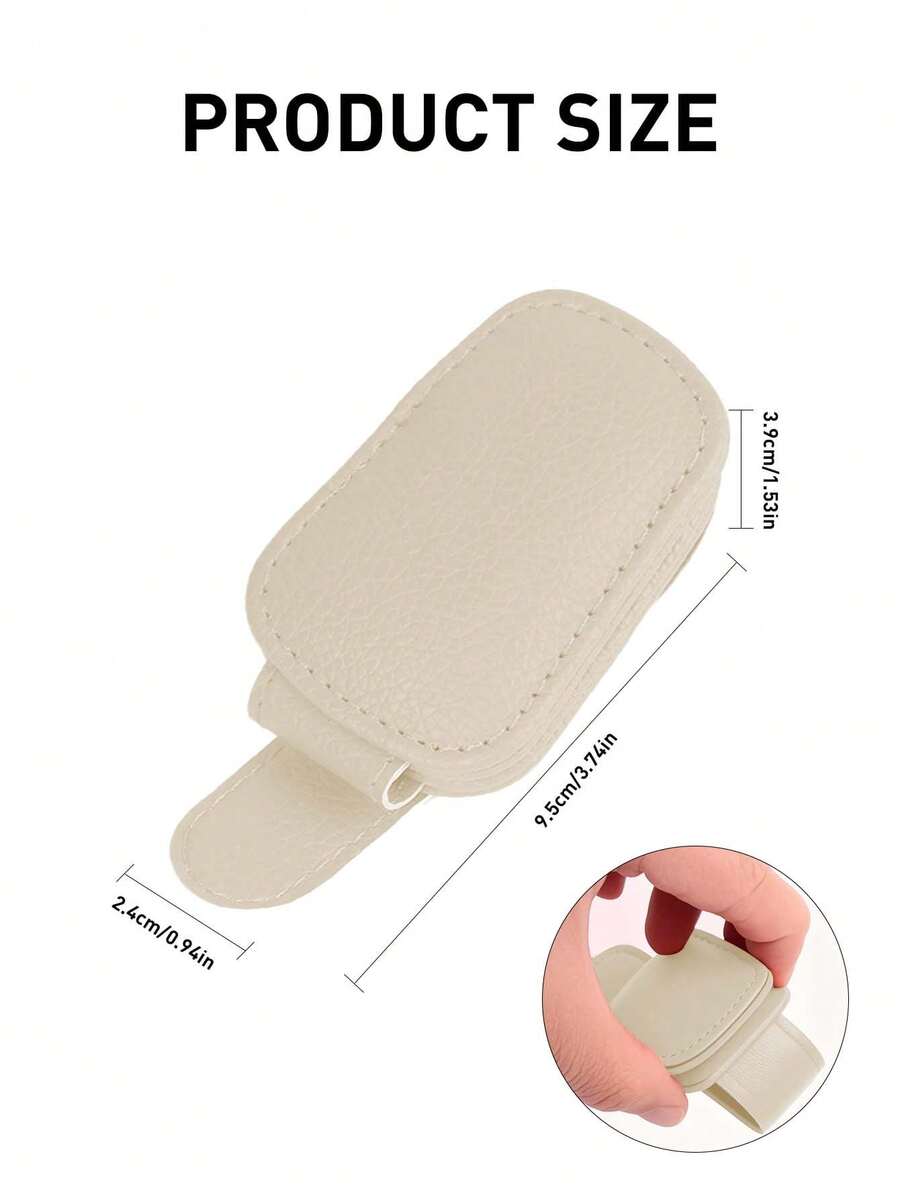 Magnetic Leather Car Sun Visor Fashion Glasses Clip, Suitable For Automotive Sun Visor, Eyeglasses Hook Clip, Car Interior Sun Visor Accessories - Beige - View 3