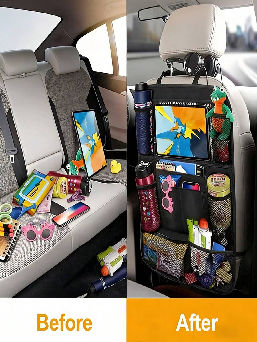 Car Seat Back Storage Bag Car Rear Seat Organizer Bag For Beverages Tablets Toys Oxford Cloth Seat Back Protector Cover Foldable Multi-Compartment Storage Bag For Many Types Of Cars Men Women Car Essential Accessories Car Interior Decorations - Multicolor - View 8