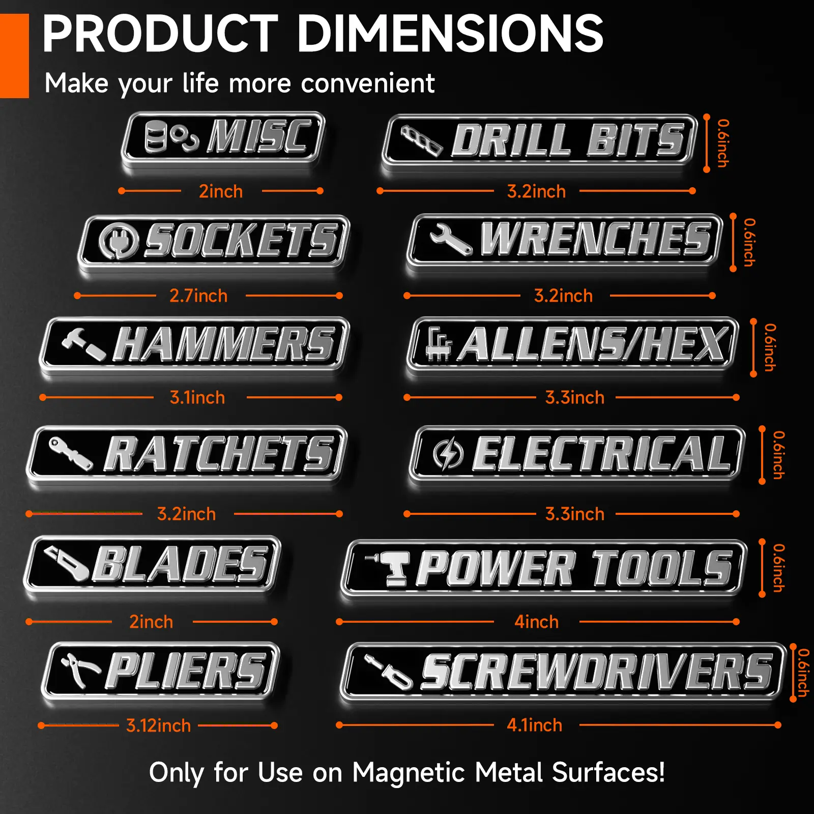 12 Pack of Magnetic Toolbox Labels,Designed for toolboxes, carts, drawers, and cabinets,suitable with major tool brands,for both indoor and garage use, Printed Tool Box Labels, General Tool Box Organize Accessories, Reusable Tags for Steel Toolboxes sohoc
