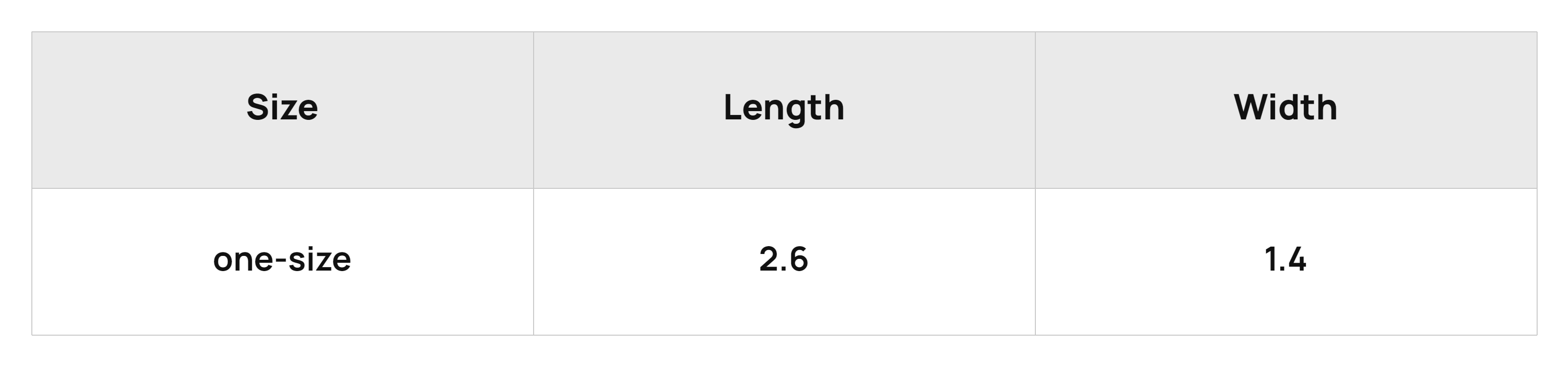 Size Chart Product Measurements (inch)
