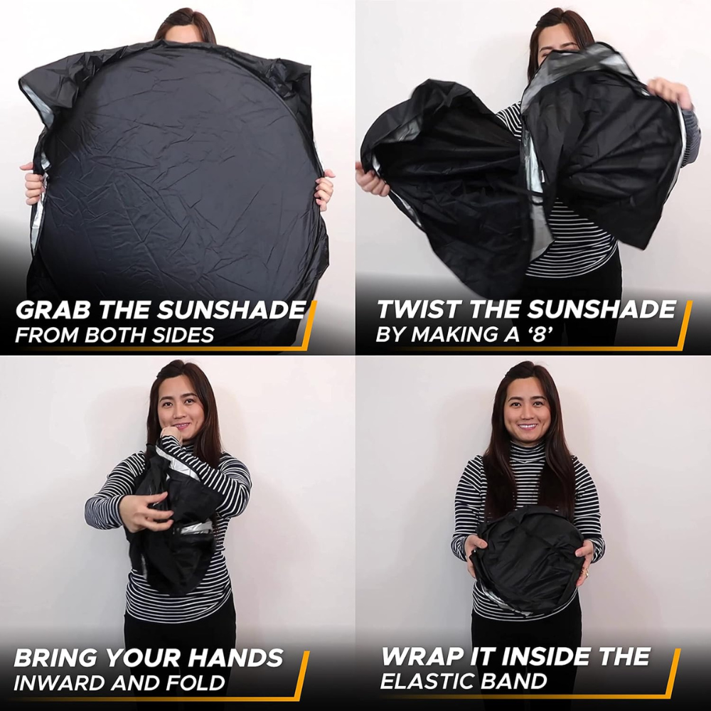 Foldable Reflective Sun Shade Windshield With Storage Pouch-Wireless Car Play Tech