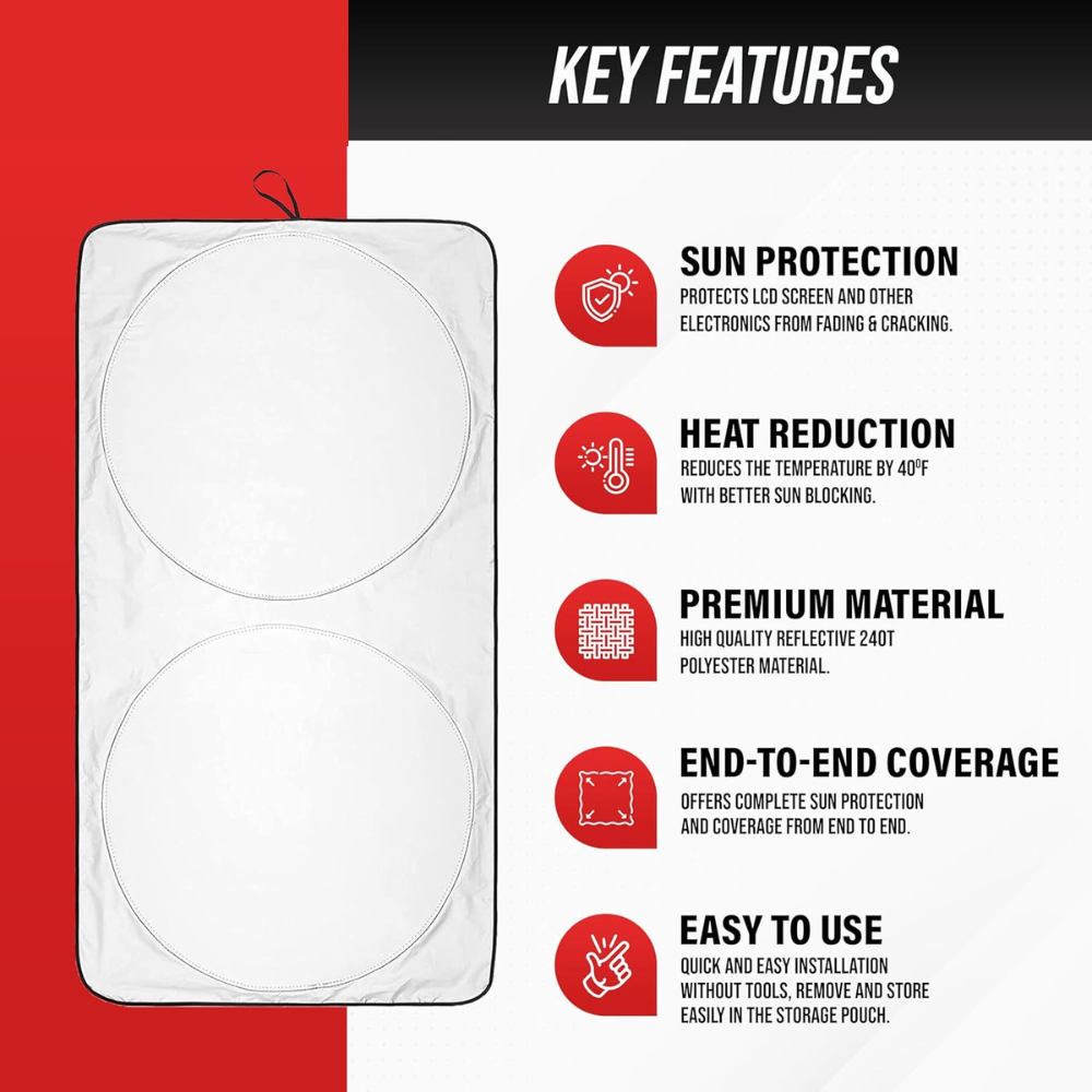 Foldable Car Sun Shade for Windshield with Storage Pouch-Wireless Car Play Tech