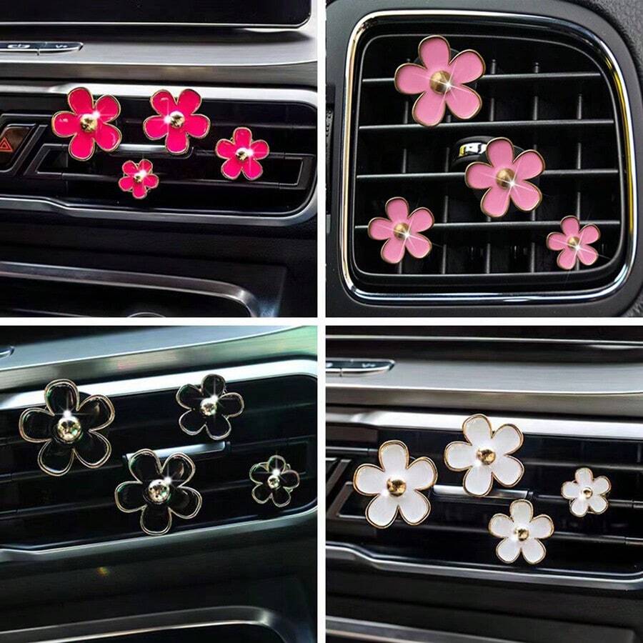 4pcs Car Air Vent Aromatherapy Clip Flower Decor, No Scent Source - one-size - View 8