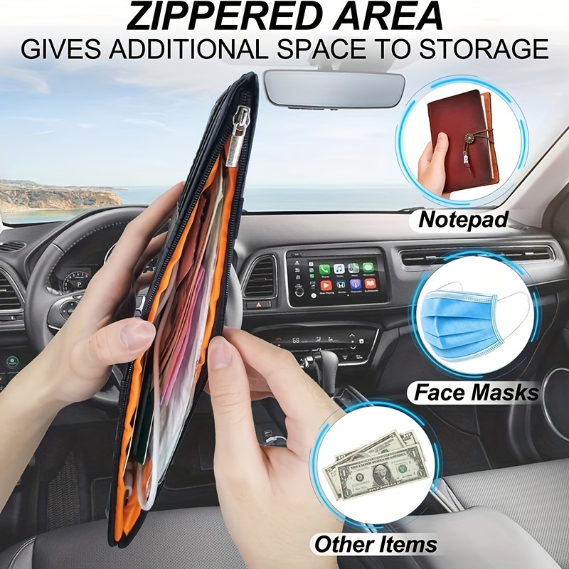 Car Sun Visor Organizer With Zipper Pocket And Holder