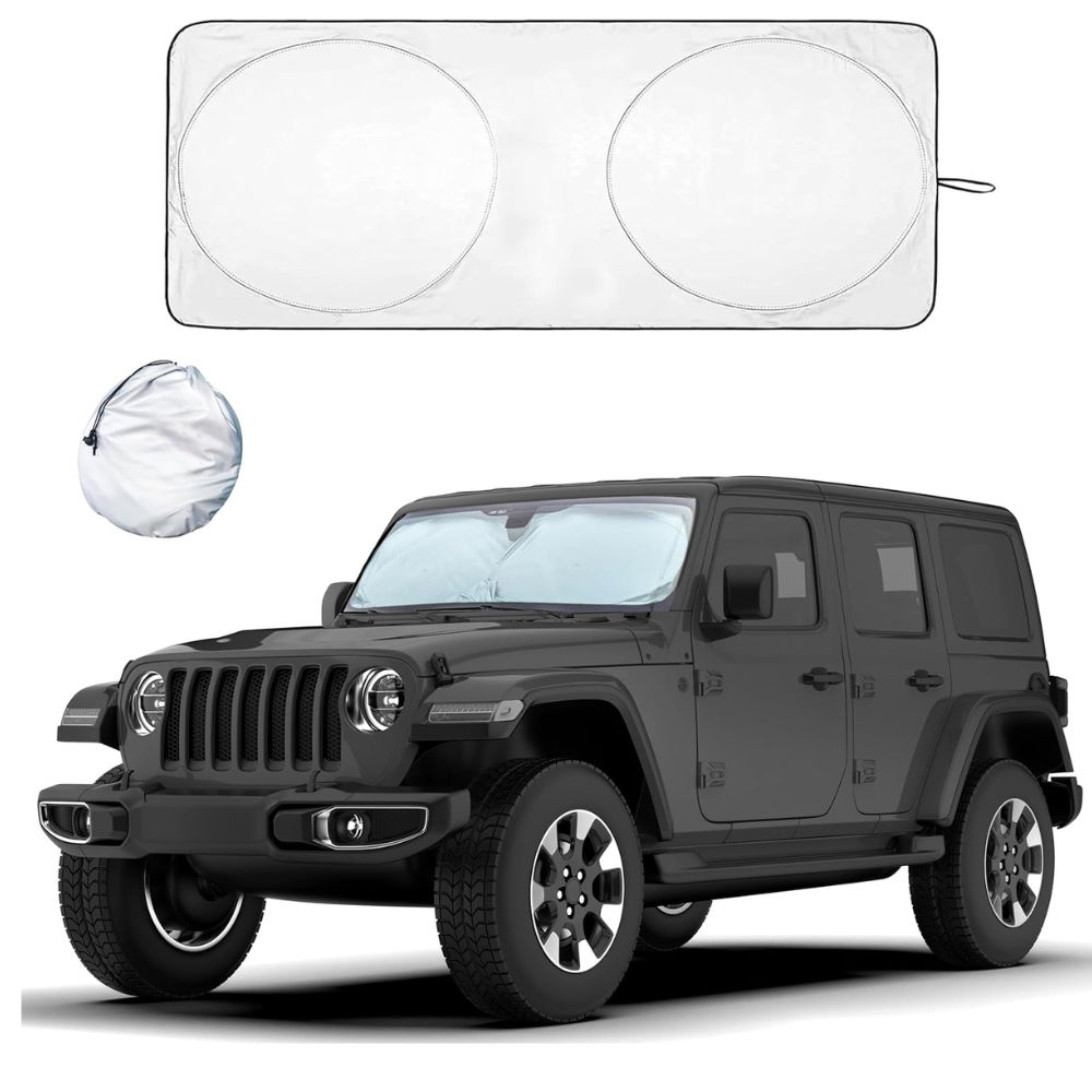 Foldable Reflective Sun Shade Windshield With Storage Pouch-Wireless Car Play Tech