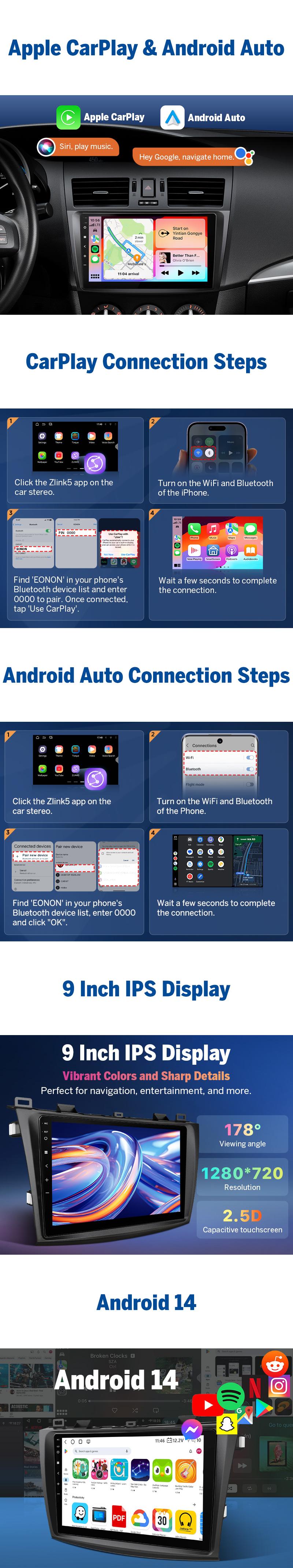 EONON Car Stereo for Mazda 3 Mazda speed 3 2010, 2011, 2012, 2013, Wireless CarPlay & Android Auto Car Radio Touch Screen, 9" Android 14 Car head unit, Bluetooth, Steering wheel controls, Backup camera, plug and play, Jumpstart Sale - M3BLX7 / M3BLX7S