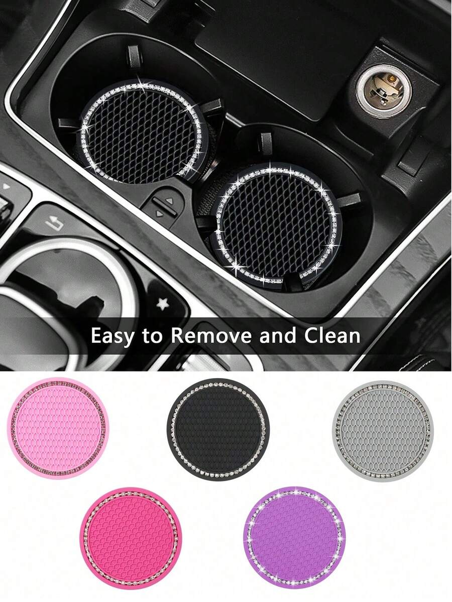 1/2pcs Car Cup Holder Coasters, Shiny Cup Holder Insert Coasters, Universal Anti-Slip Car Cup Holder Decorative Silicone Cup Mats, Car Interior Pad, 7cm/2.75" Soft Crystal Rhinestone Rubber Coaster Set Round Car Beverage Cup Holder Accessories - One Size - View 7