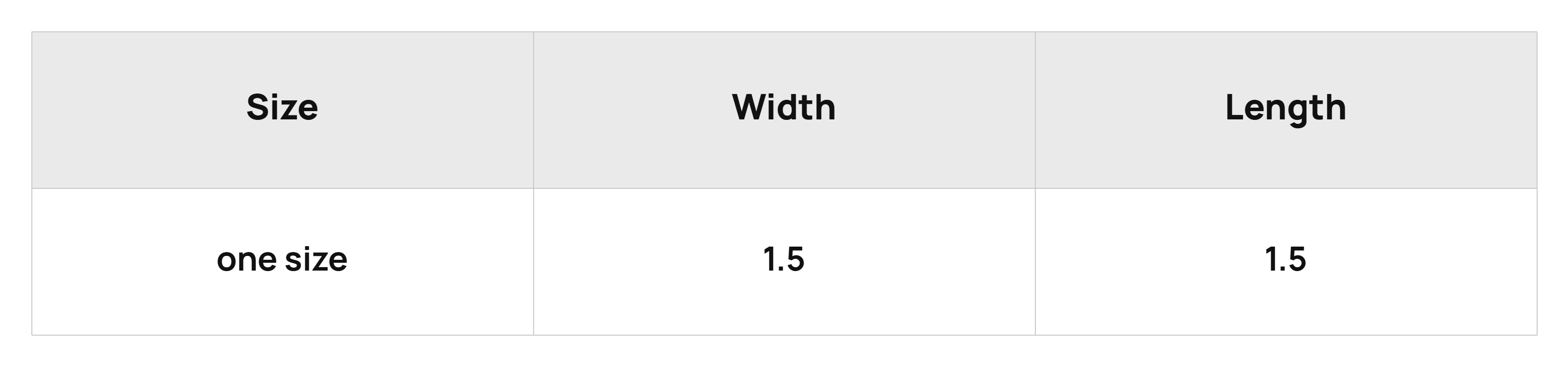 Size Chart Product Measurements (inch)