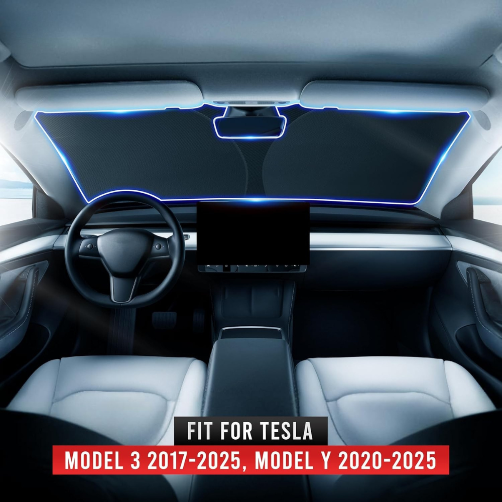 Foldable Car Sun Shade for Windshield with Storage Pouch-Wireless Car Play Tech