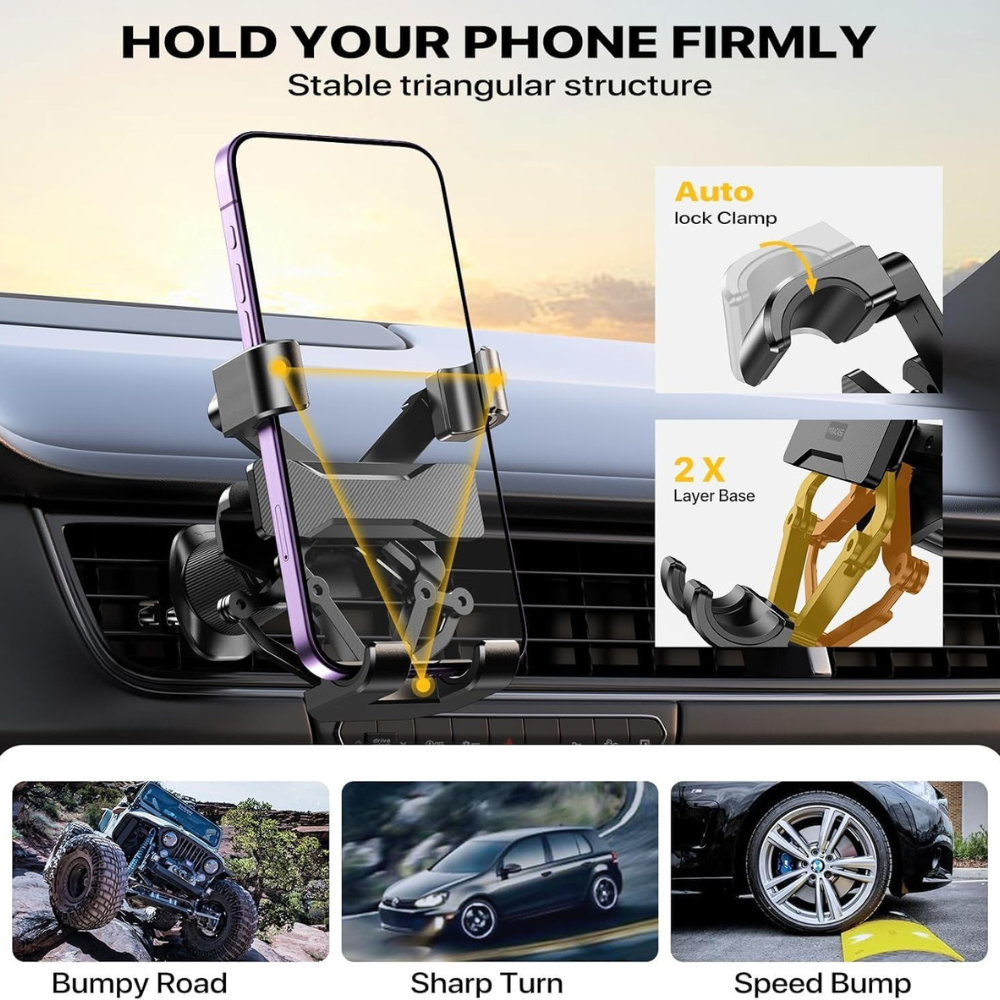 3 in 1 Car Dashboard Phone Mount Flexible Windshield Vent-Wireless Car Play Tech