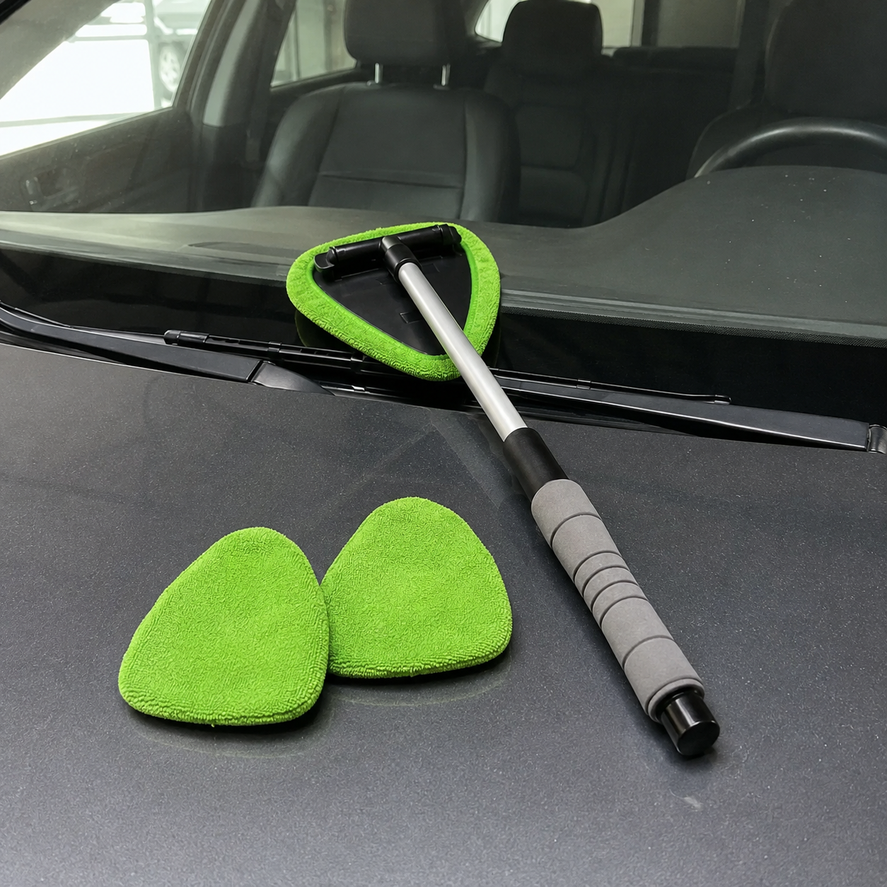 Windshield Cleaner Tool With 3 Reusable Microfiber Pads For Cars