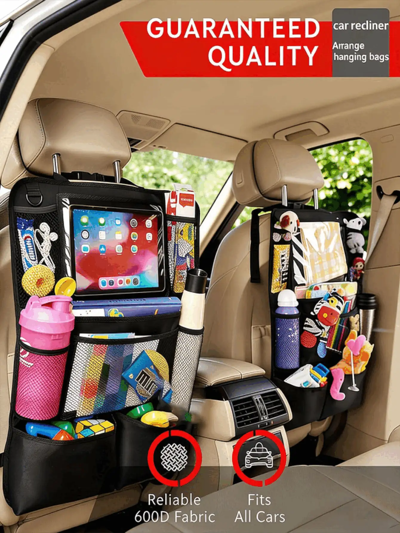 Car Seat Back Storage Bag Car Rear Seat Organizer Bag For Beverages Tablets Toys Oxford Cloth Seat Back Protector Cover Foldable Multi-Compartment Storage Bag For Many Types Of Cars Men Women Car Essential Accessories Car Interior Decorations - Multicolor - View 3