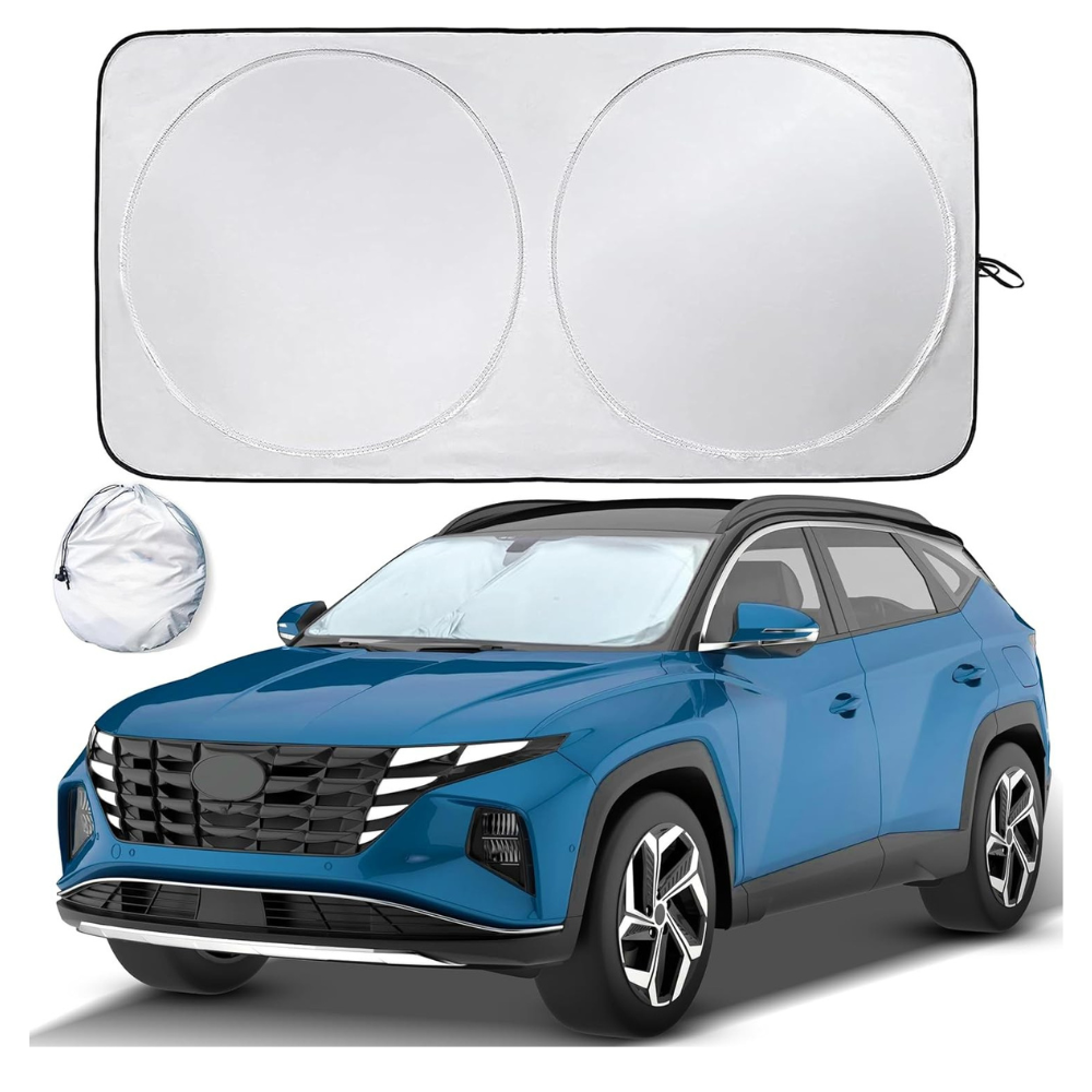 Foldable Reflective Sun Shade Windshield With Storage Pouch-Wireless Car Play Tech
