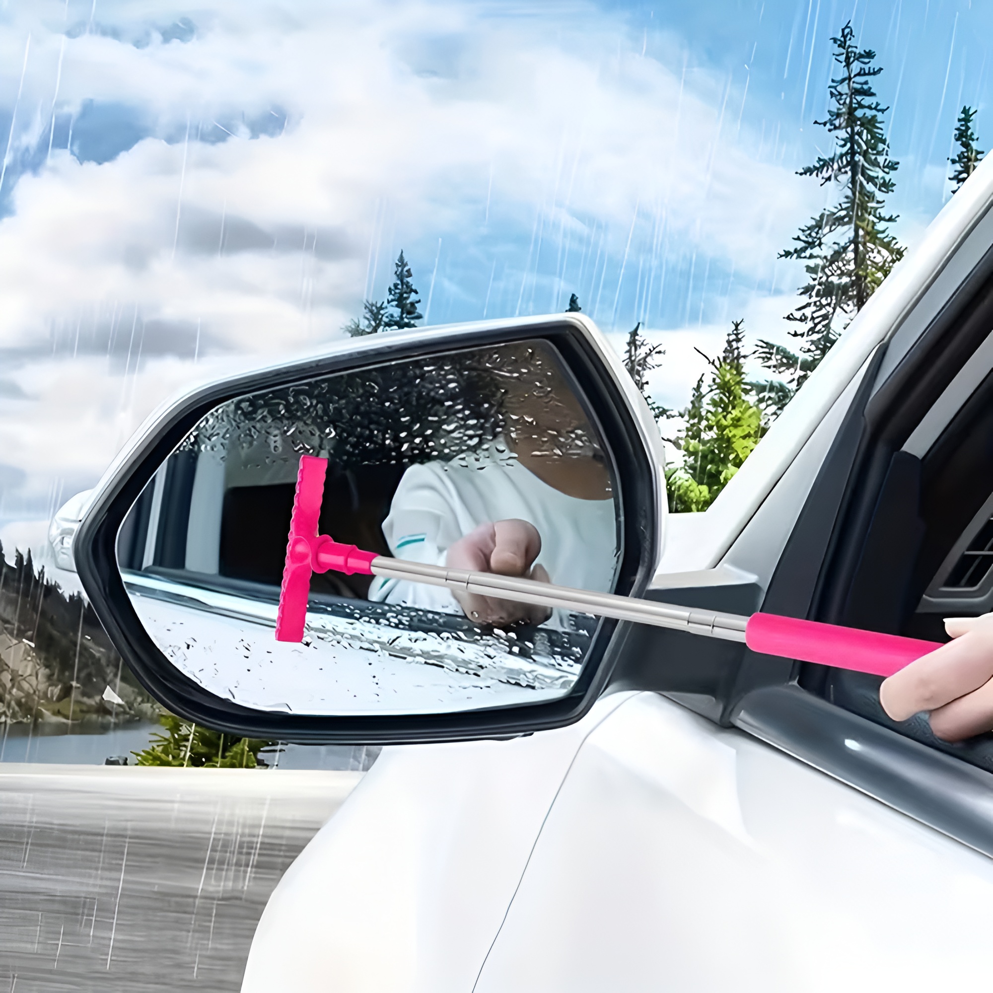 Portable Car Mirror Water Scraper With Extendable Handle