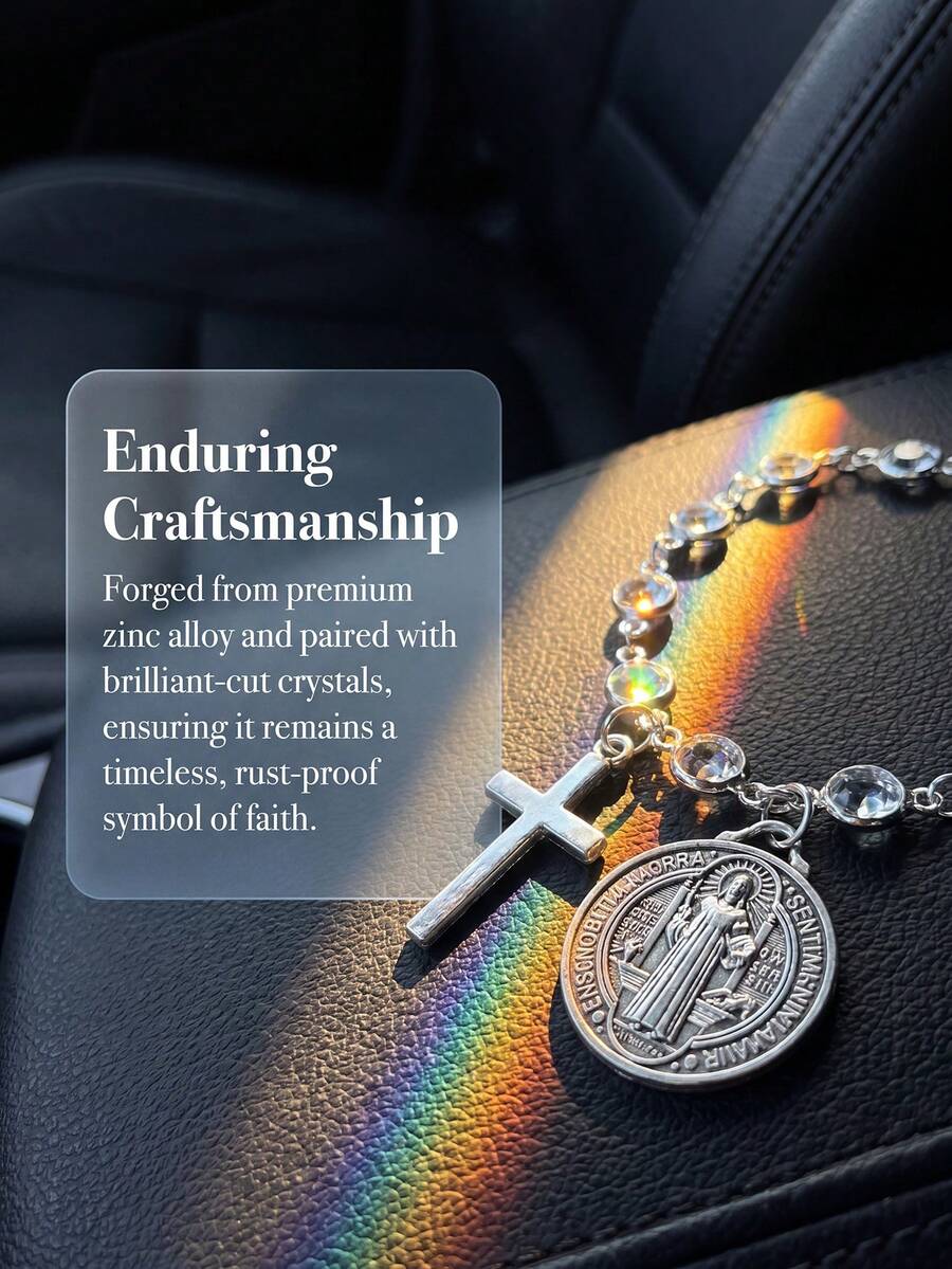 St Benedict Medal Cross Car Charm Blessed Travel Safety Amulet Religious Protective Car Interior Hanging Ornament Auto Steering Wheel Decor Handbag Charm For Women Perfect Christmas Thanksgiving New Car Gift For Family Friends - A - View 4