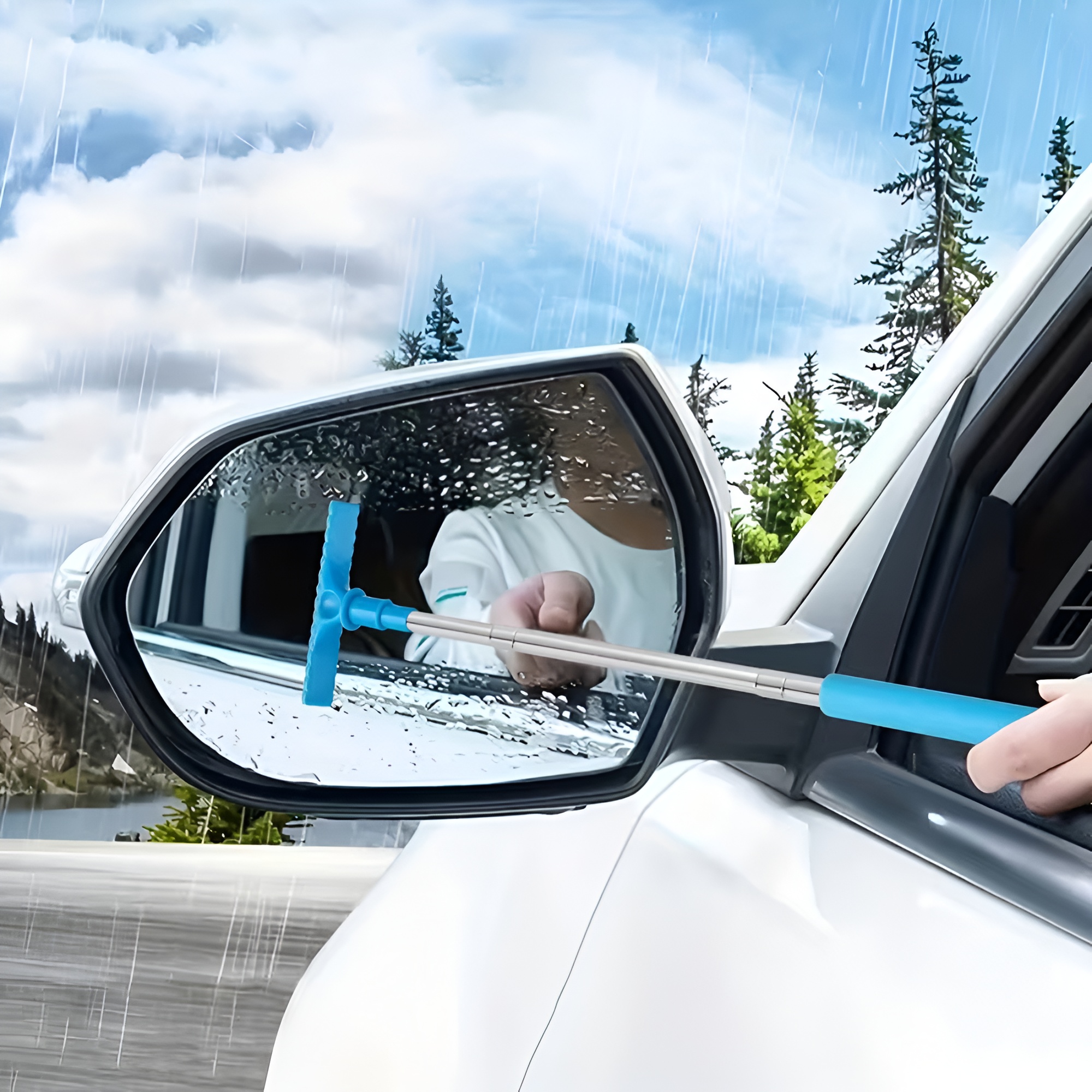 Portable Car Mirror Water Scraper With Extendable Handle