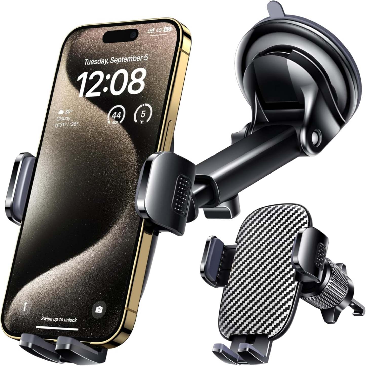 Adjustable Phone Mount Holder With Windshield Compatibility-Wireless Car Play Tech