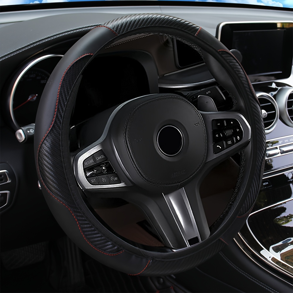 Leather Steering Wheel Carbon Fiber Faux Slip Cover