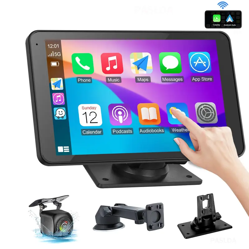 Portable Wireless CarPlay Display Screen With Backup Camera Support
